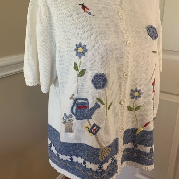 *vintage Alfred Dunner* women’s gardening themed, short sleeve sweater, size XL - Picture 2 of 10